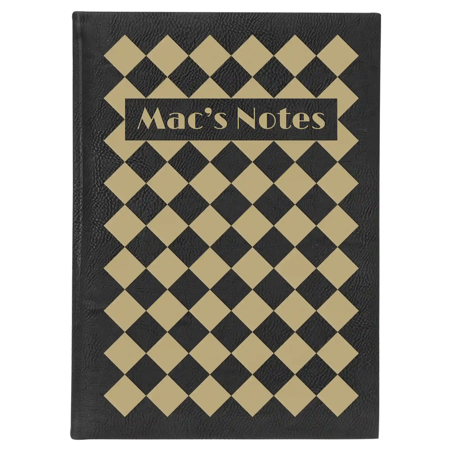 Large black/gold leatherette sketch book laser etched with 'Retro Checker' design