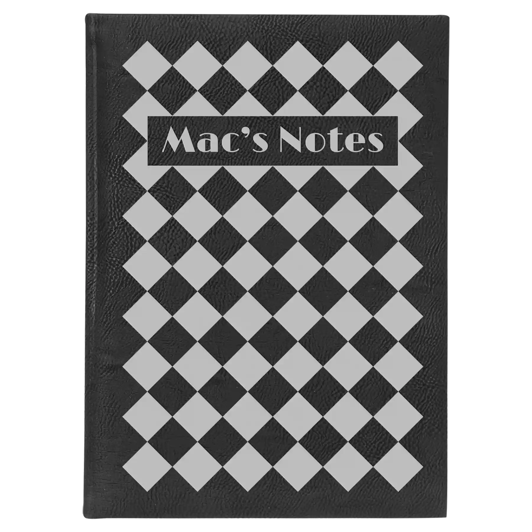 Large black/silver leatherette journal laser etched with 'Retro Checker' design