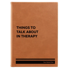 Large rawhide leatherette sketch book laser etched with 'Things to Talk About in Therapy' design