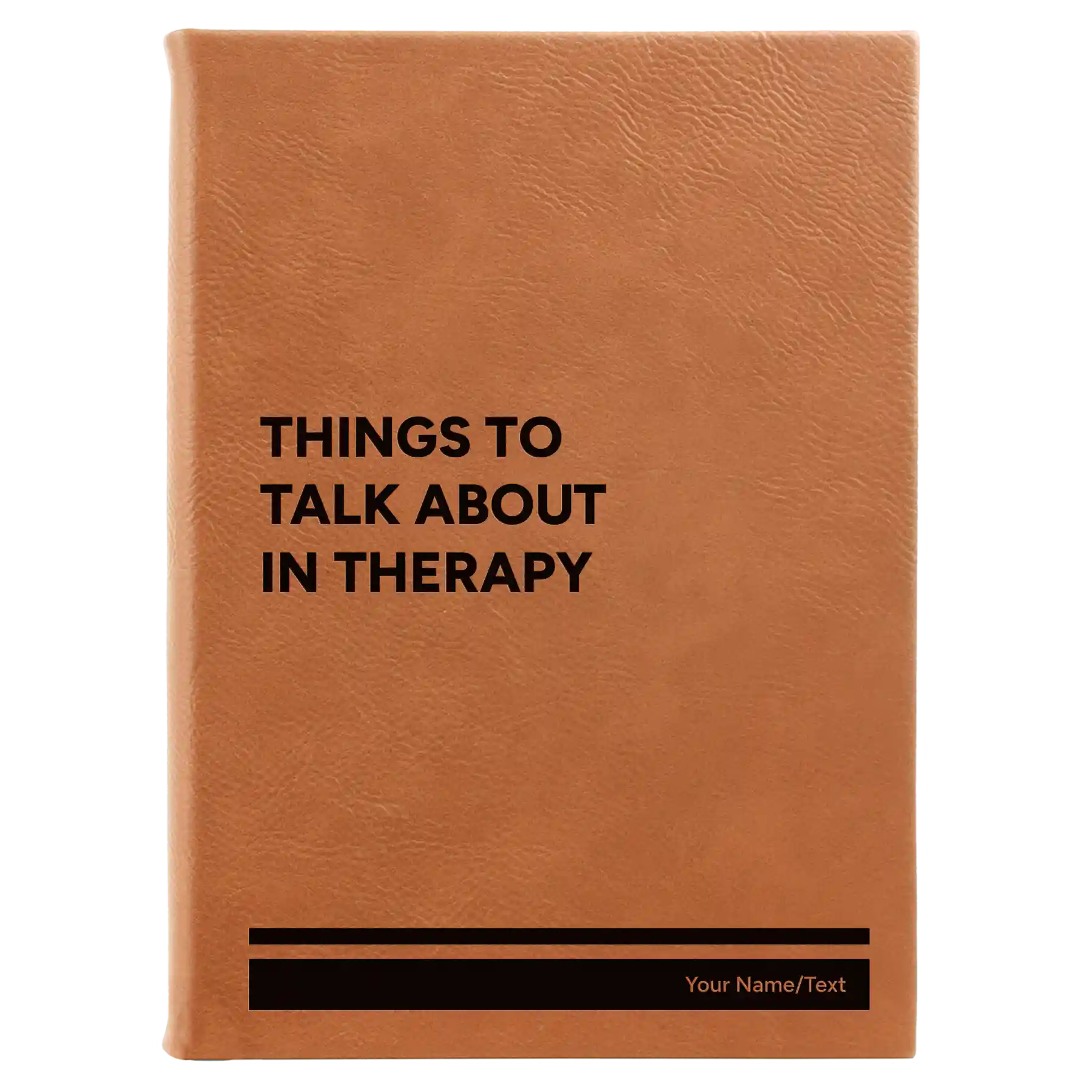 Large rawhide leatherette sketch book laser etched with 'Things to Talk About in Therapy' design