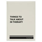 Large white leatherette sketch book laser etched with 'Things to Talk About in Therapy' design