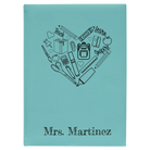 Large teal leatherette sketch book laser etched with 'Teach Learn Inspire' design