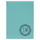 Large teal leatherette sketch book laser etched with 'Wreath Initials' design