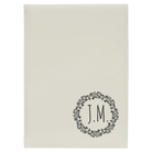 Large white leatherette sketch book laser etched with 'Wreath Initials' design