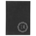 Large black/silver leatherette sketch book laser etched with 'Wreath Initials' design