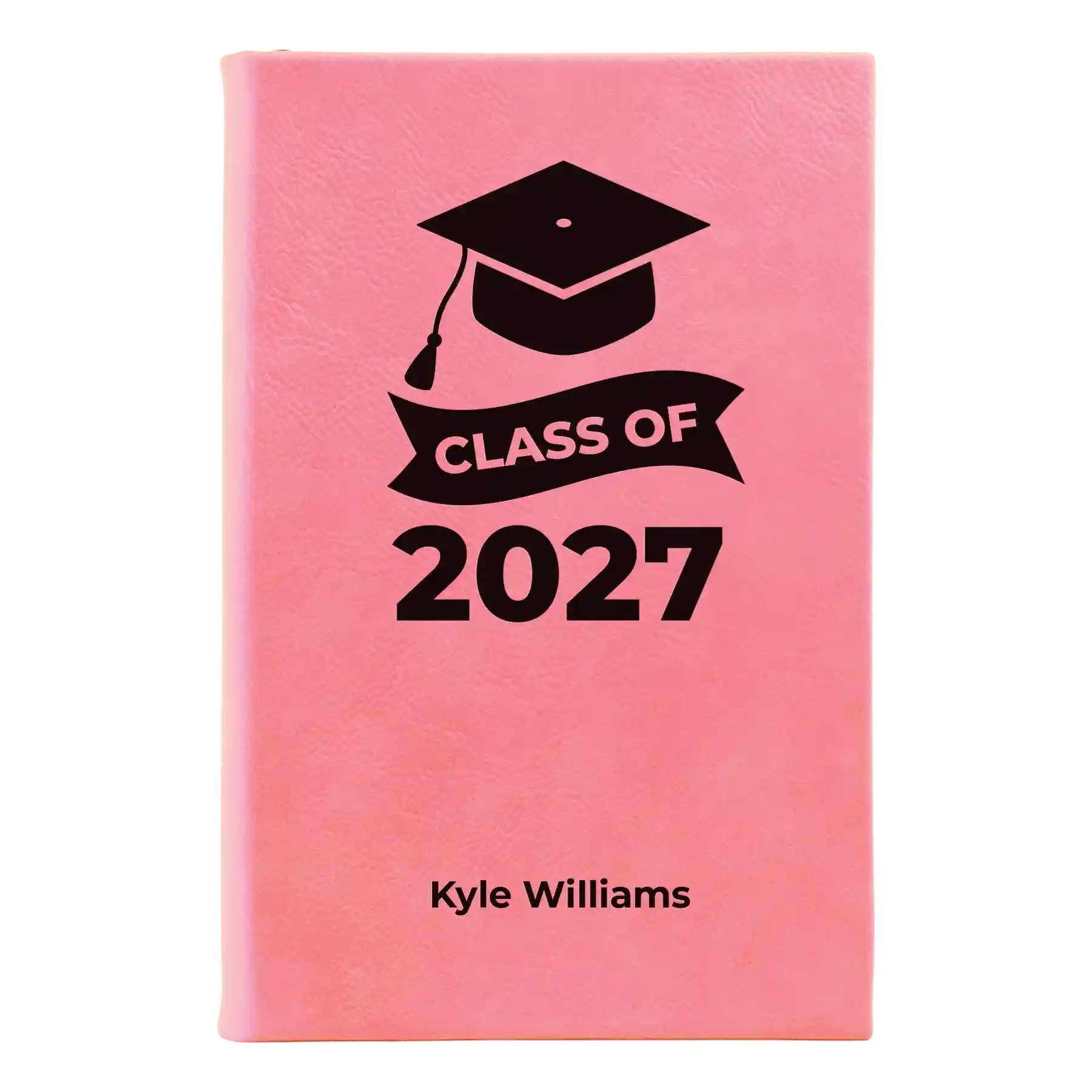 Small pink leatherette sketch book laser etched with 'Class of V2' design