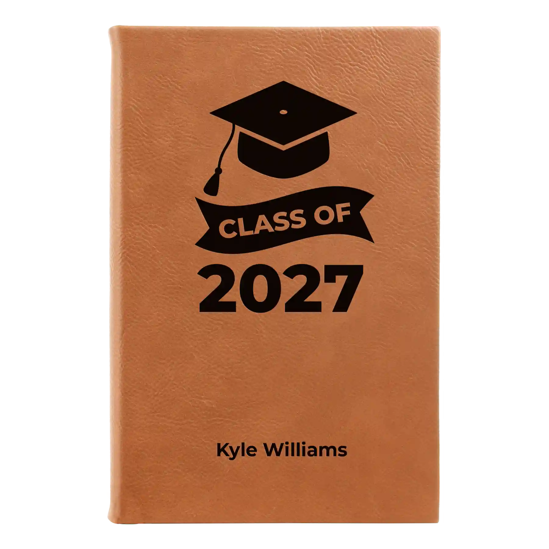 Small rawhide leatherette sketch book laser etched with 'Class of V2' design