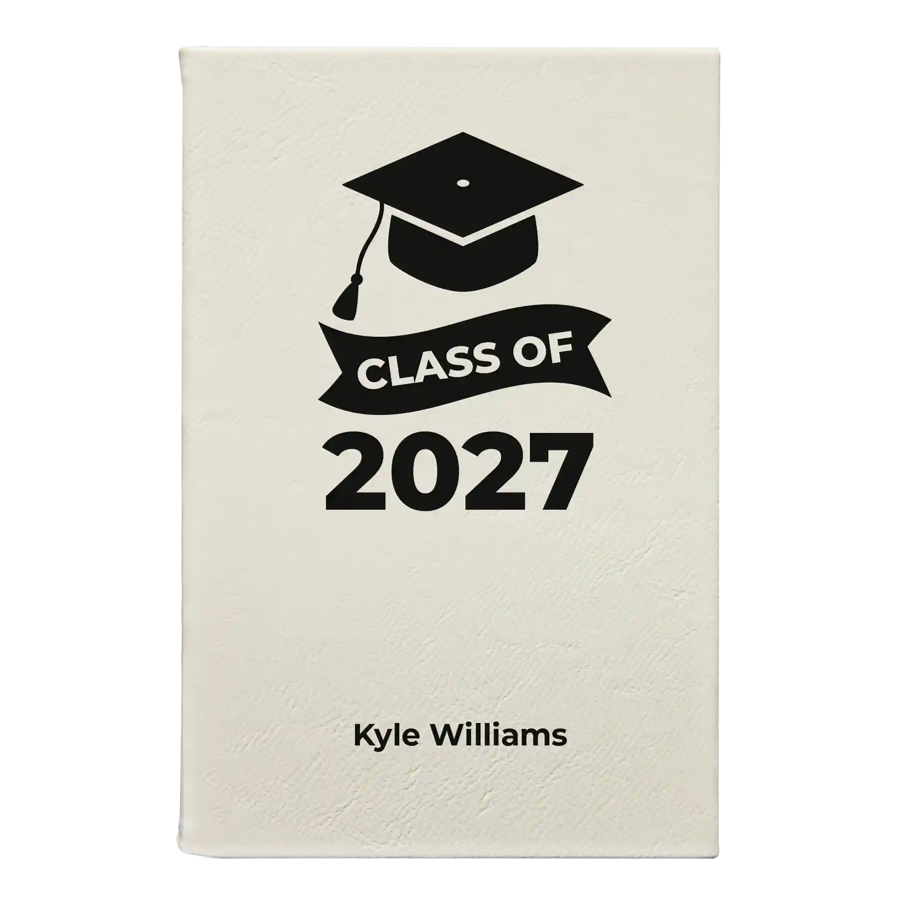 Small white leatherette sketch book laser etched with 'Class of V2' design