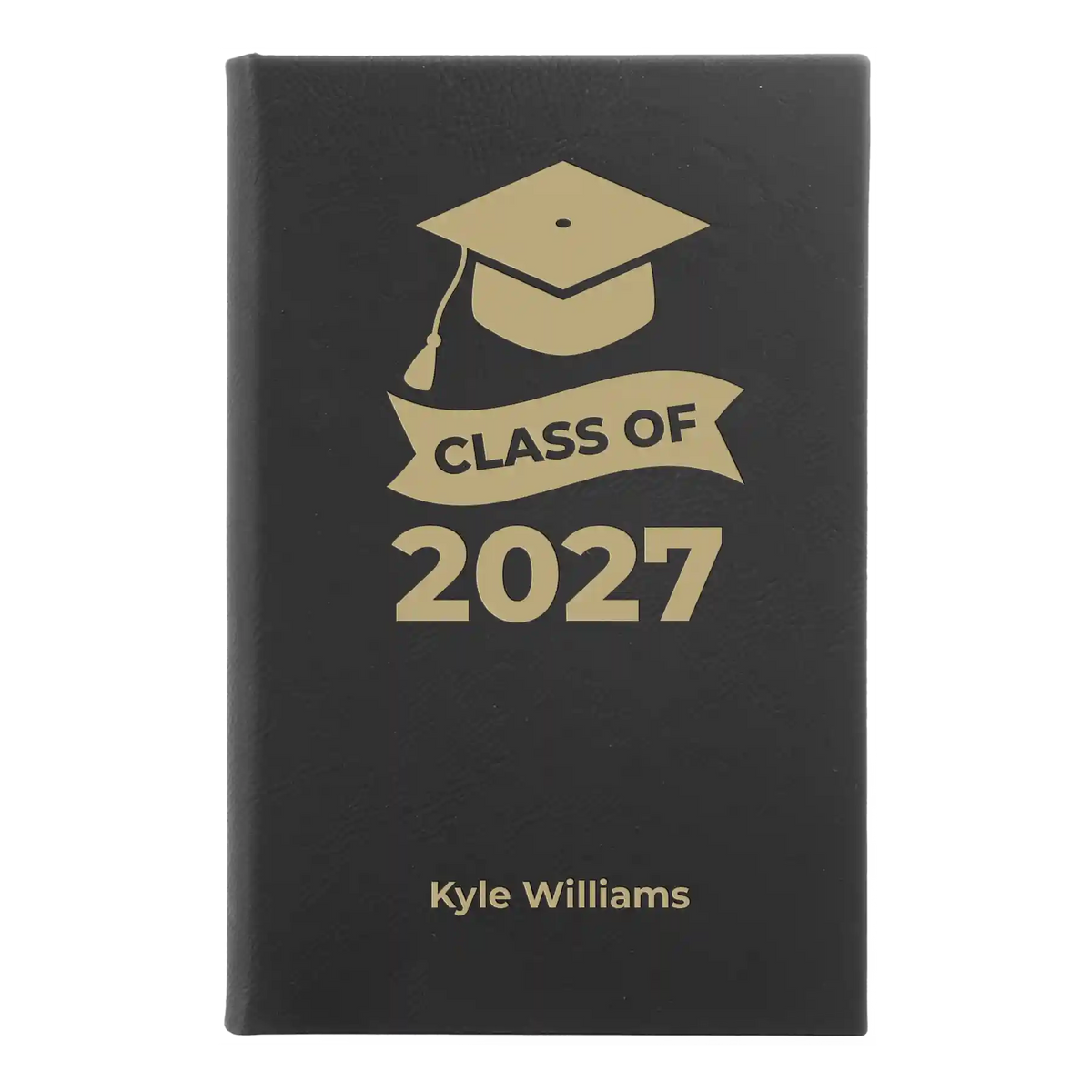 Small black/gold leatherette sketch book laser etched with 'Class of V2' design
