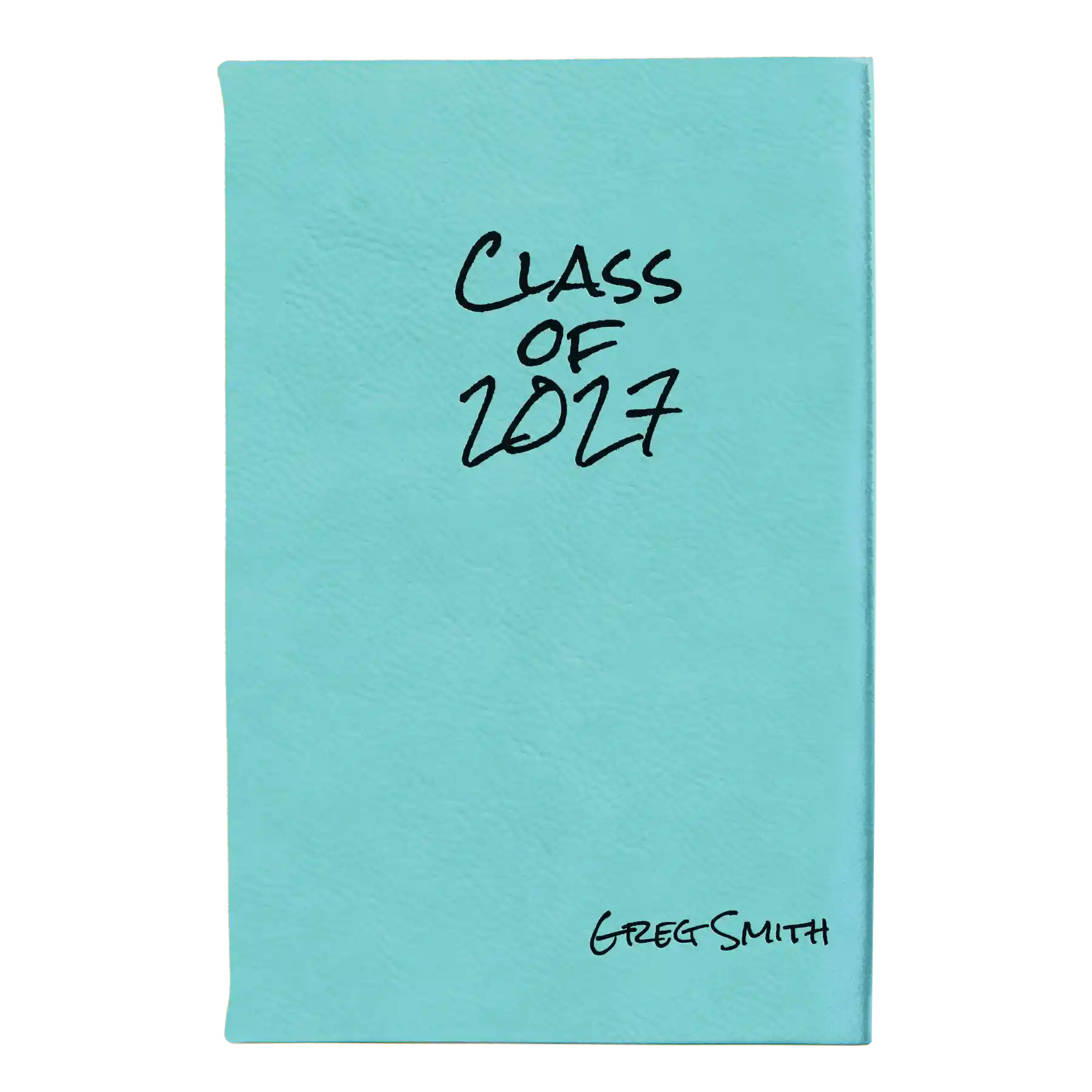 Small teal leatherette sketch book laser etched with 'Class of' design