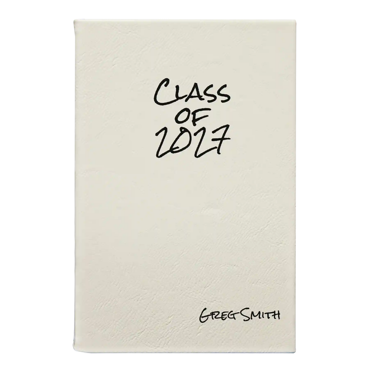 Small white leatherette sketch book laser etched with 'Class of' design