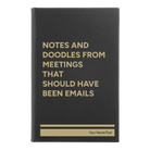 Small black/gold leatherette sketch book laser etched with 'Notes and Doodles From Meetings' design