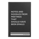 Small black/silver leatherette journal laser etched with 'Notes and Doodles From Meetings' design