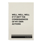 Small white leatherette sketch book laser etched with 'Consequences' design