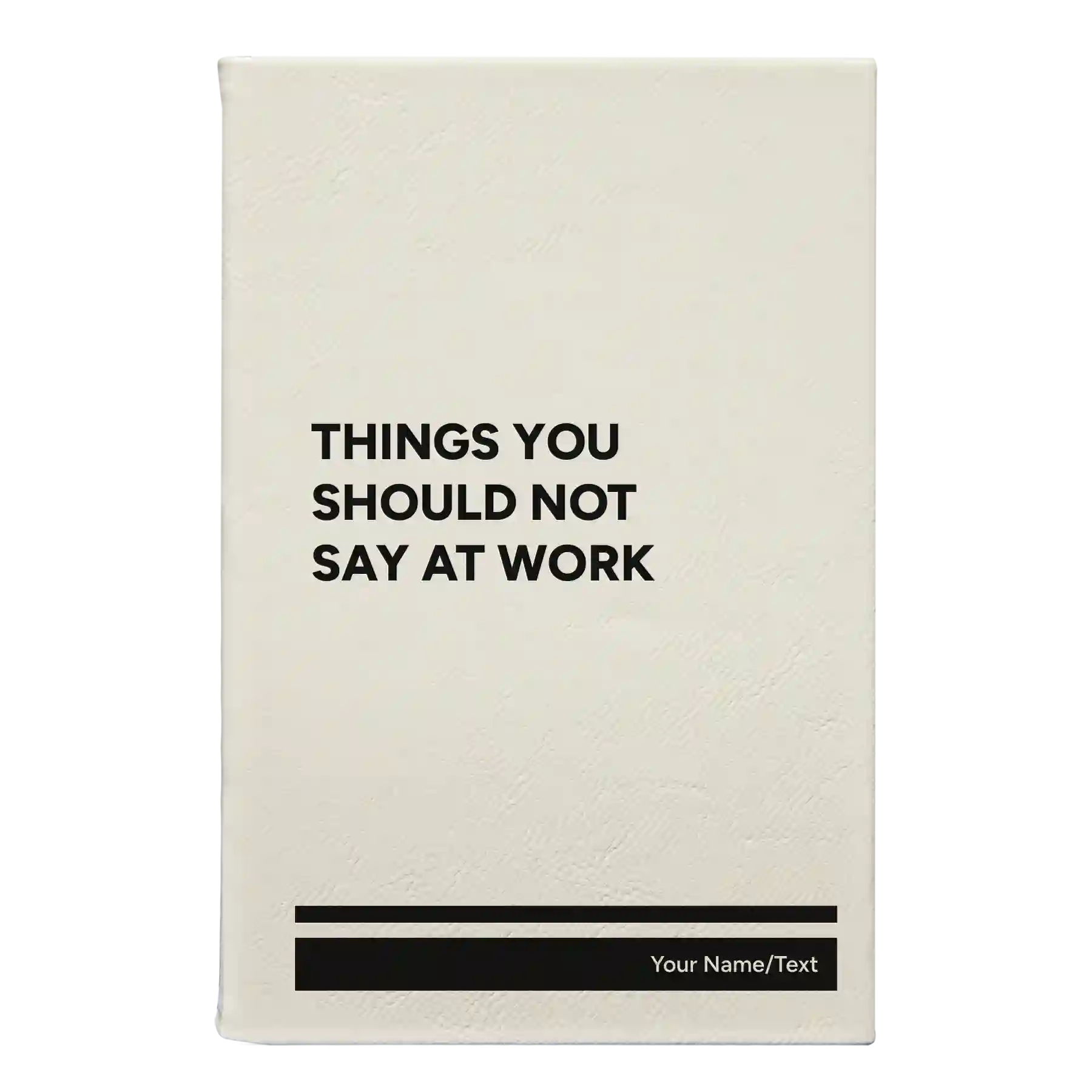 Small white leatherette journal laser etched with 'Say At Work' design
