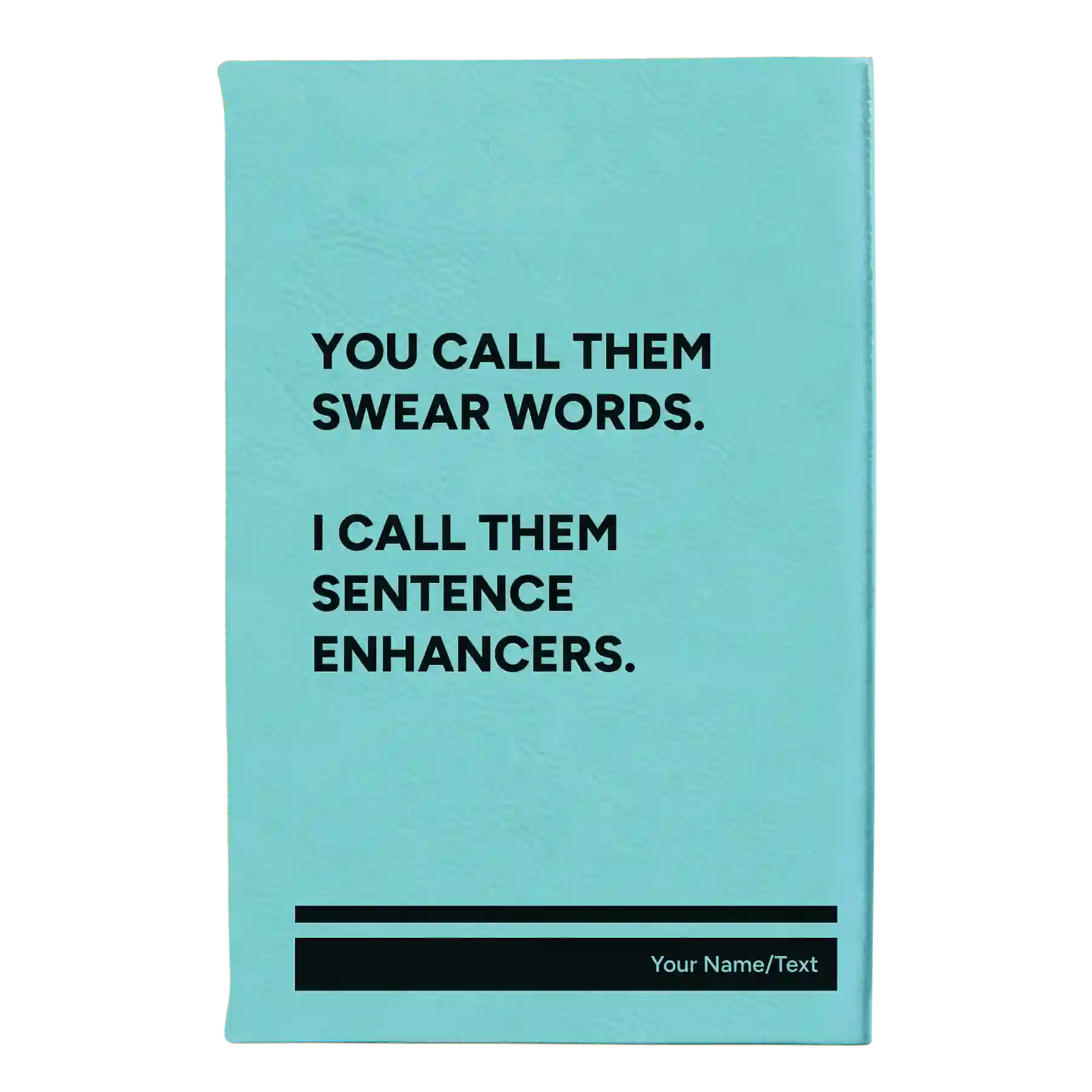 Small teal leatherette journal laser etched with 'Swear Words' design
