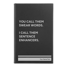 Small black/silver leatherette sketch book laser etched with 'Swear Words' design