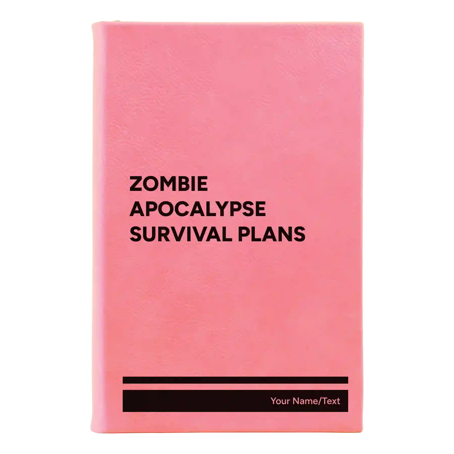 Small pink leatherette sketch book laser etched with 'Zombie Apocalypse Survival Plans' design