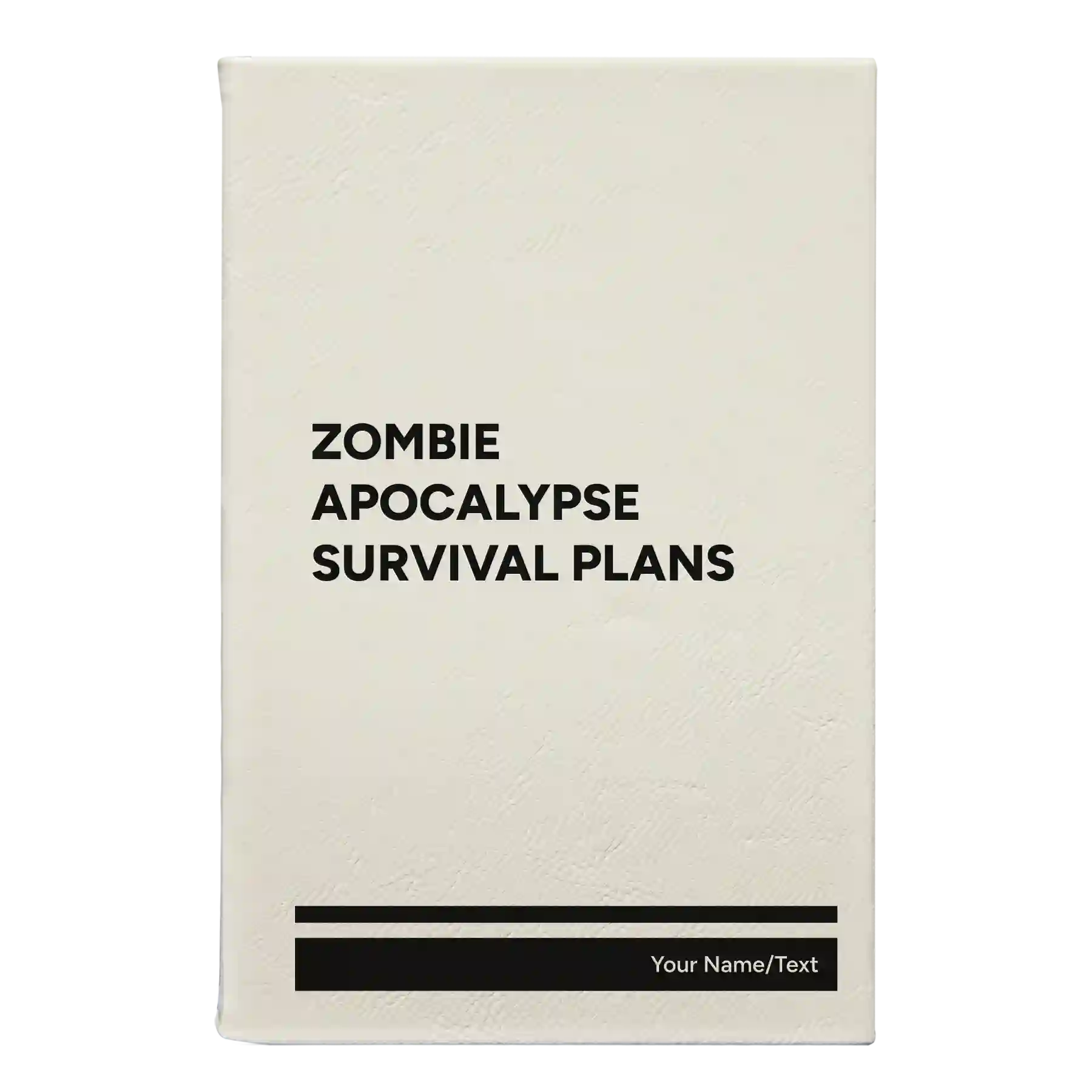 Small white leatherette sketch book laser etched with 'Zombie Apocalypse Survival Plans' design