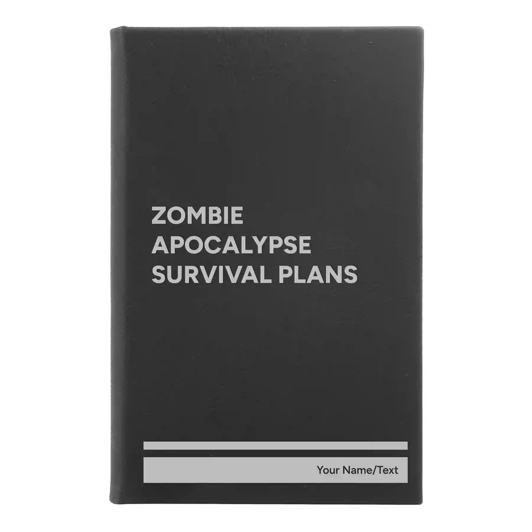 Small black/silver leatherette sketch book laser etched with 'Zombie Apocalypse Survival Plans' design