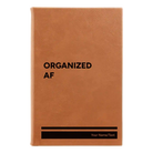 Small rawhide leatherette journal laser etched with 'Organized AF' design