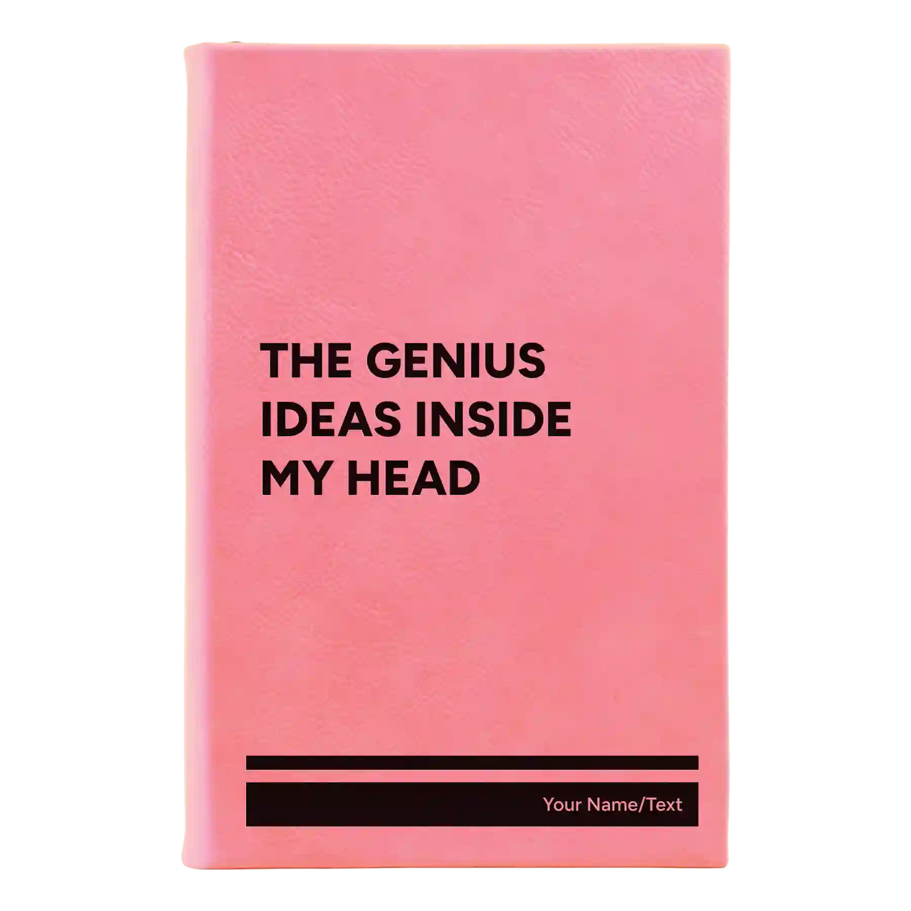 Small pink leatherette journal laser etched with 'Genius Ideas' design