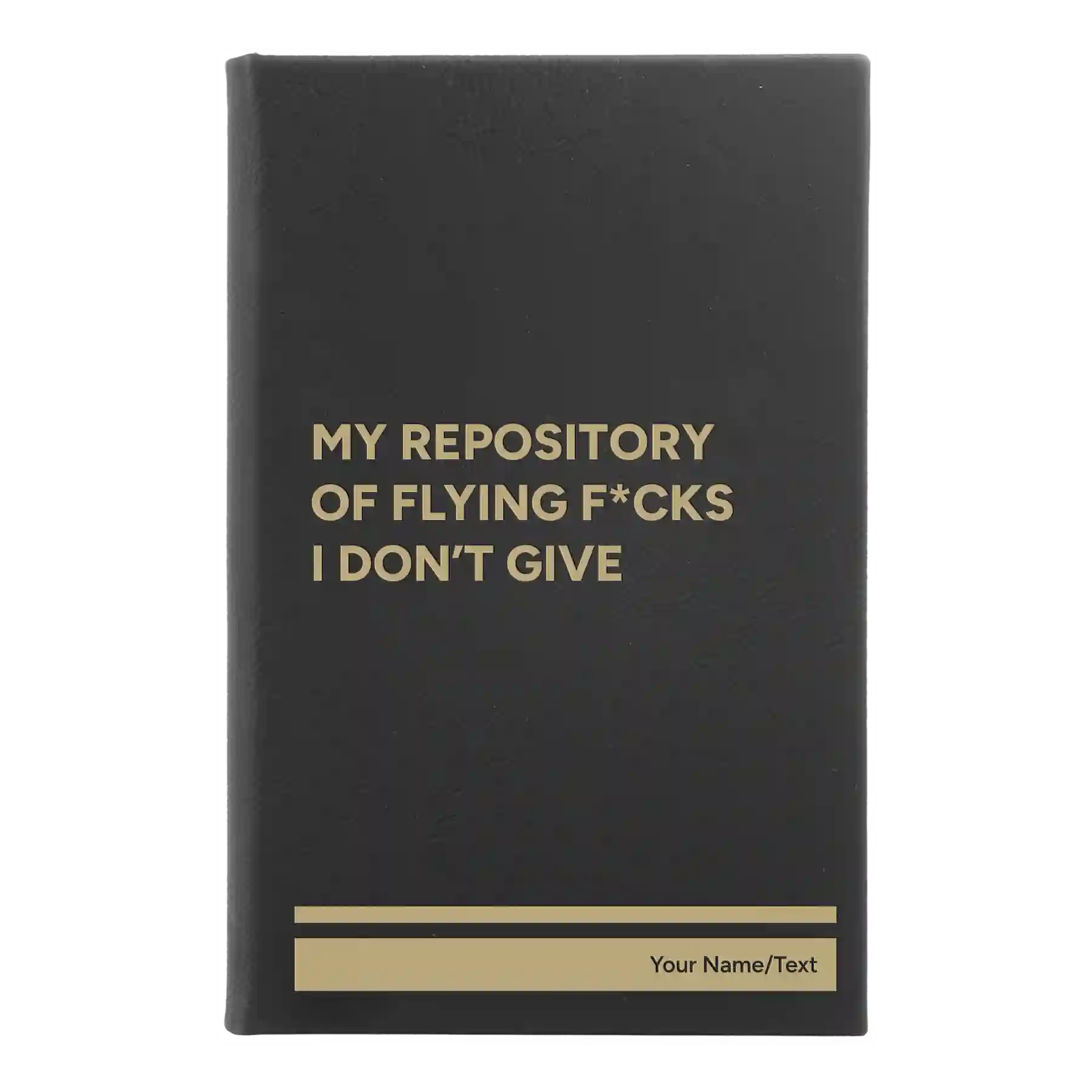 Small black/gold leatherette journal laser etched with 'Flying Fcks' design