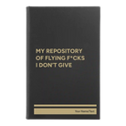 Small black/gold leatherette sketch book laser etched with 'Flying Fcks' design