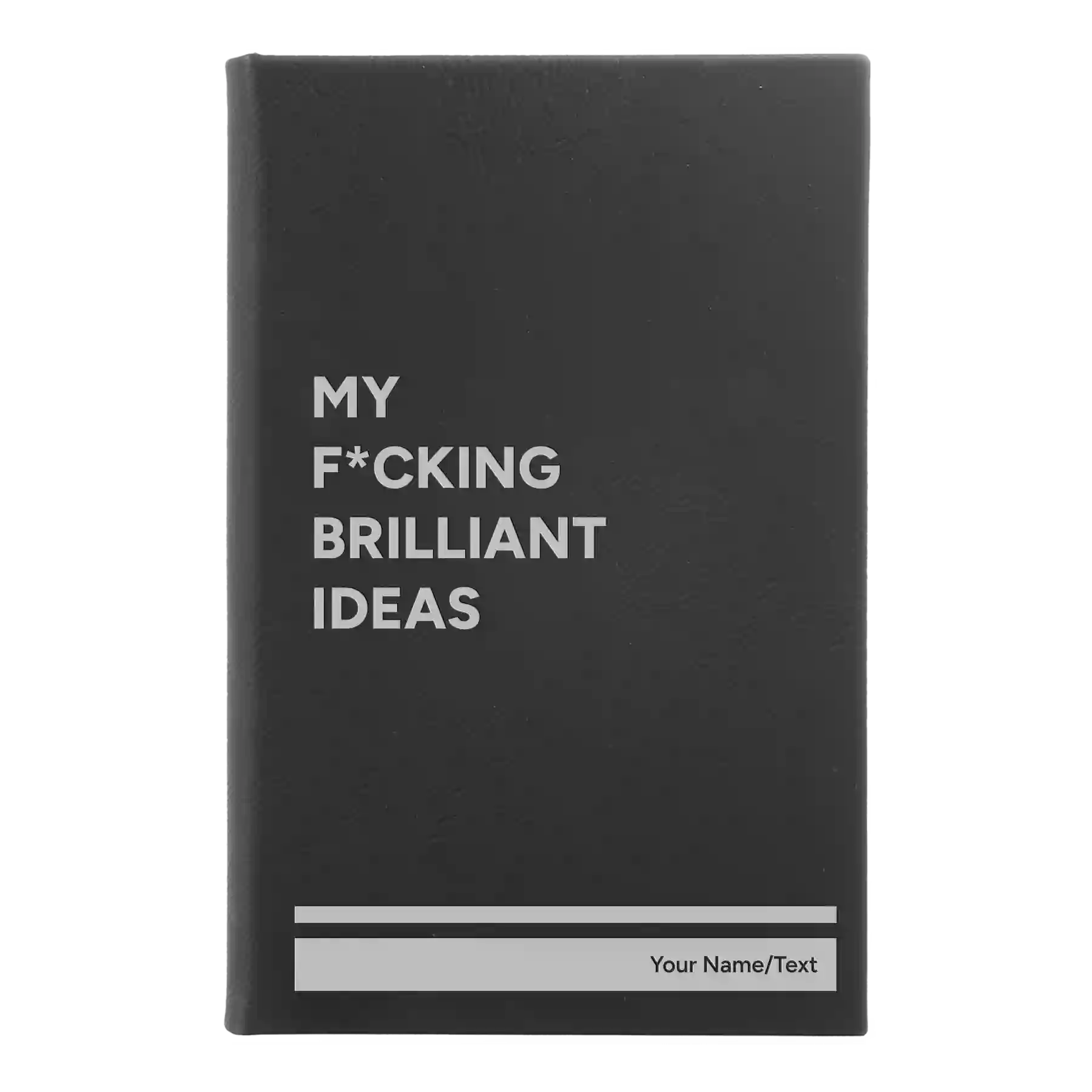 Small black/silver leatherette journal laser etched with 'Fcking Brilliant Ideas' design