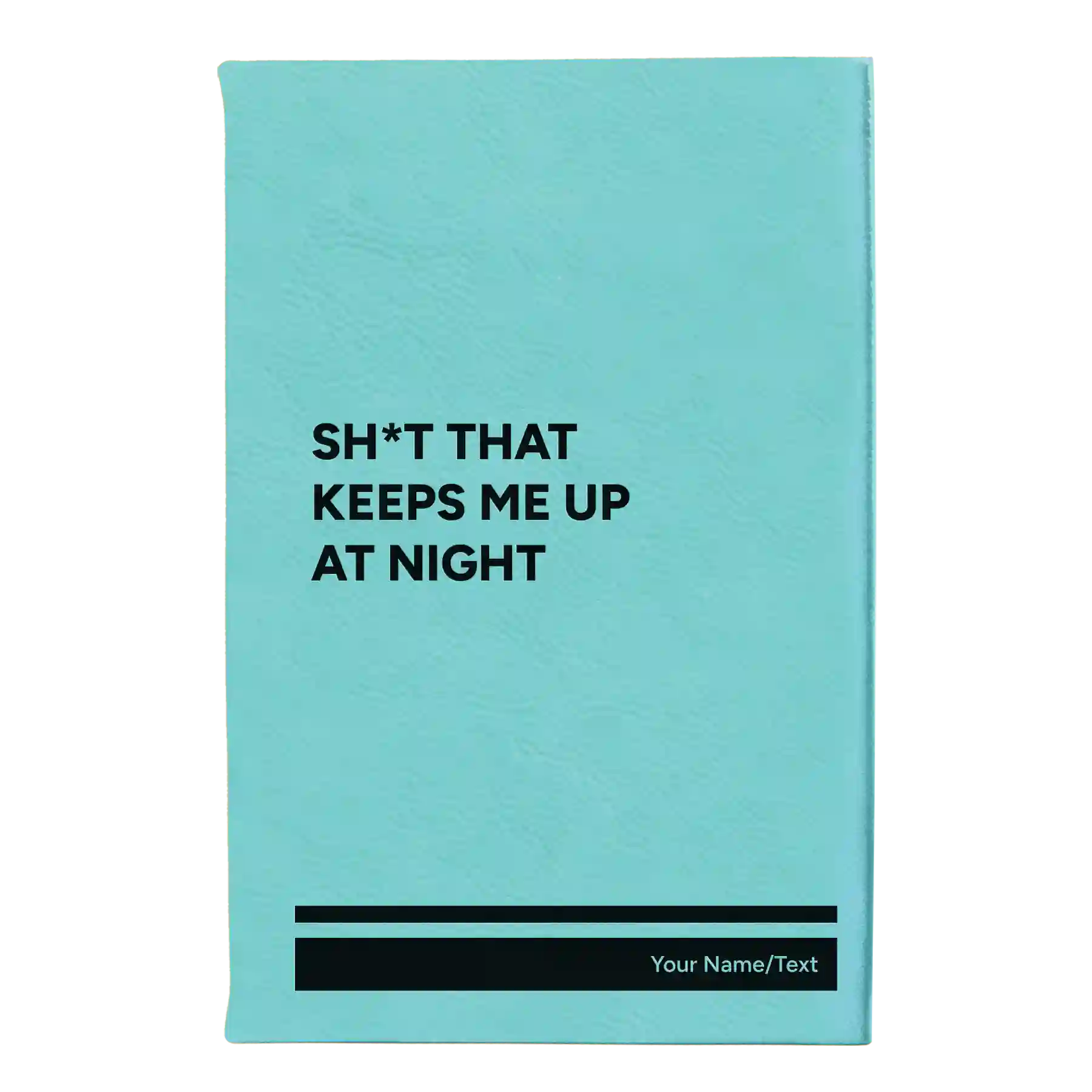 Small teal leatherette sketch book laser etched with 'Up At Night' design