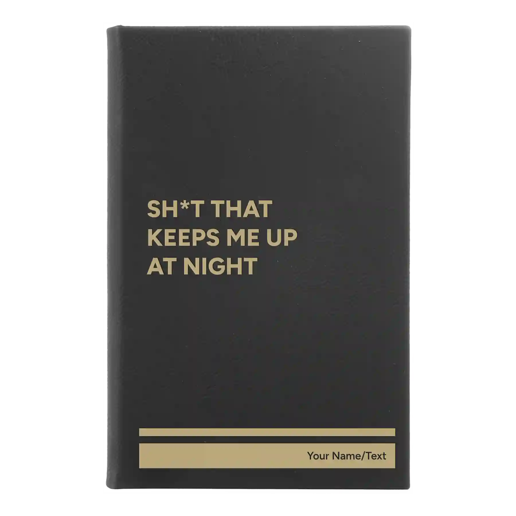 Small black/gold leatherette journal laser etched with 'Up At Night' design