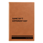 Small rawhide leatherette sketch book laser etched with 'Same Sht' design