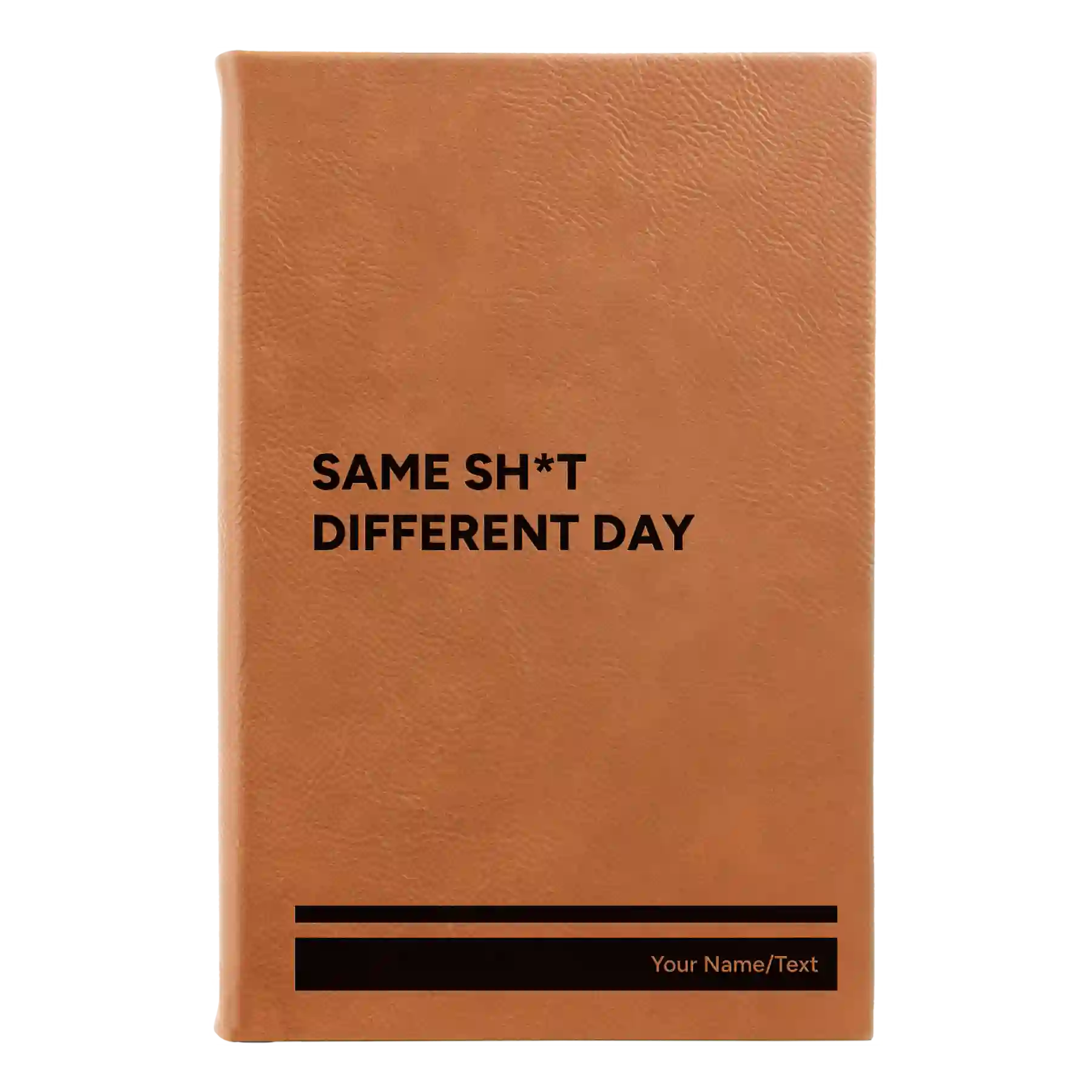 Small rawhide leatherette sketch book laser etched with 'Same Sht' design