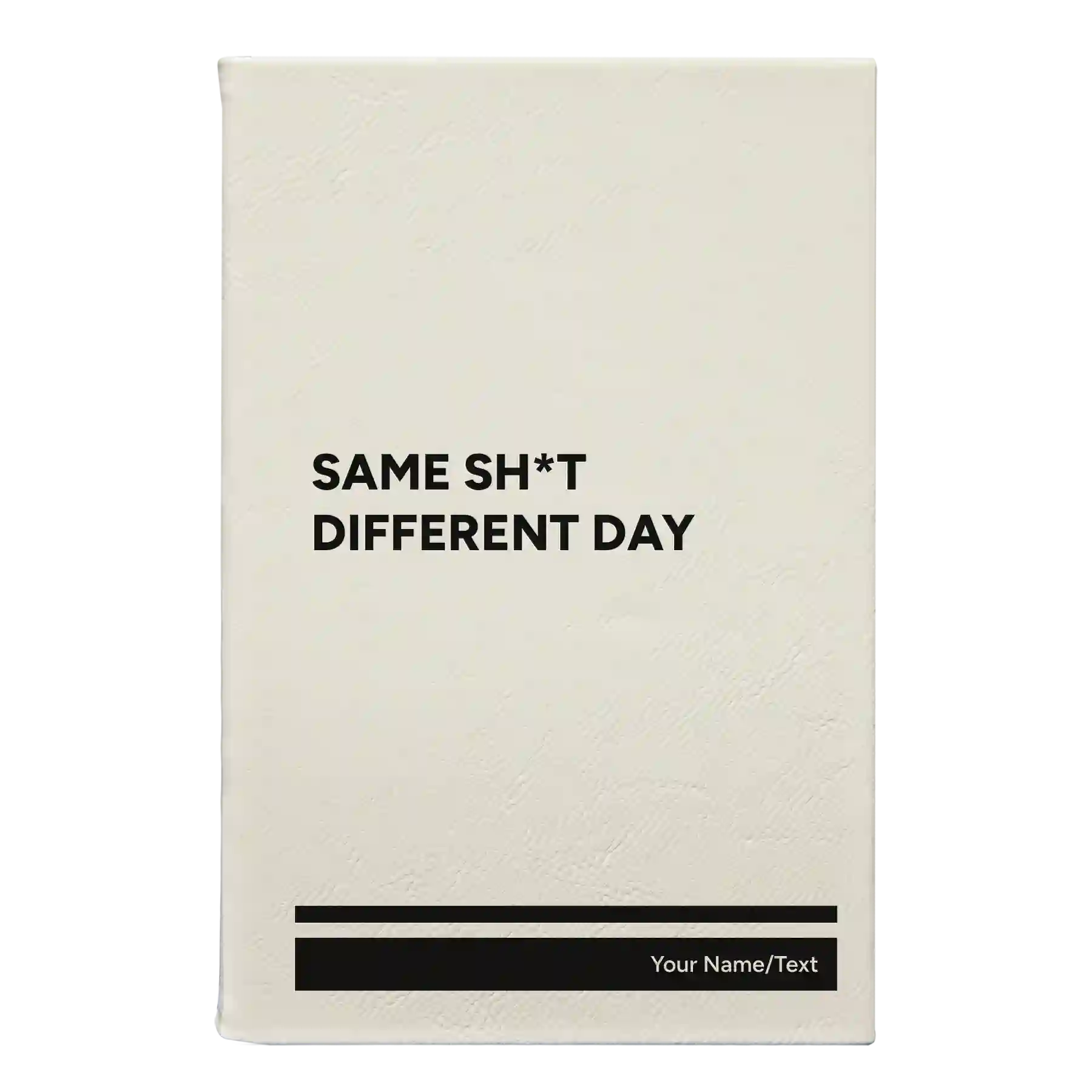 Small white leatherette sketch book laser etched with 'Same Sht' design
