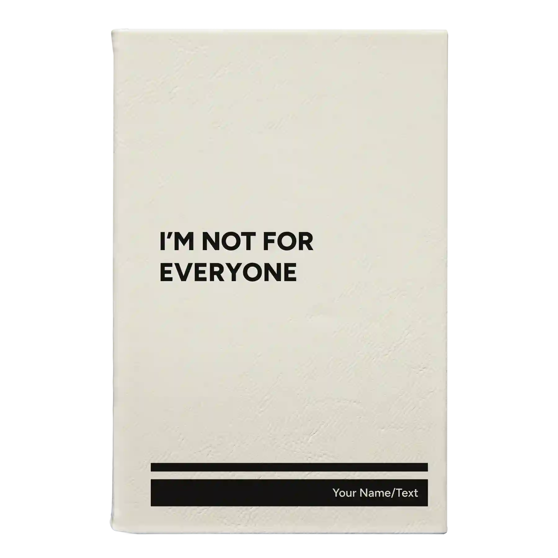 Small white leatherette sketch book laser etched with 'Not For Everyone' design