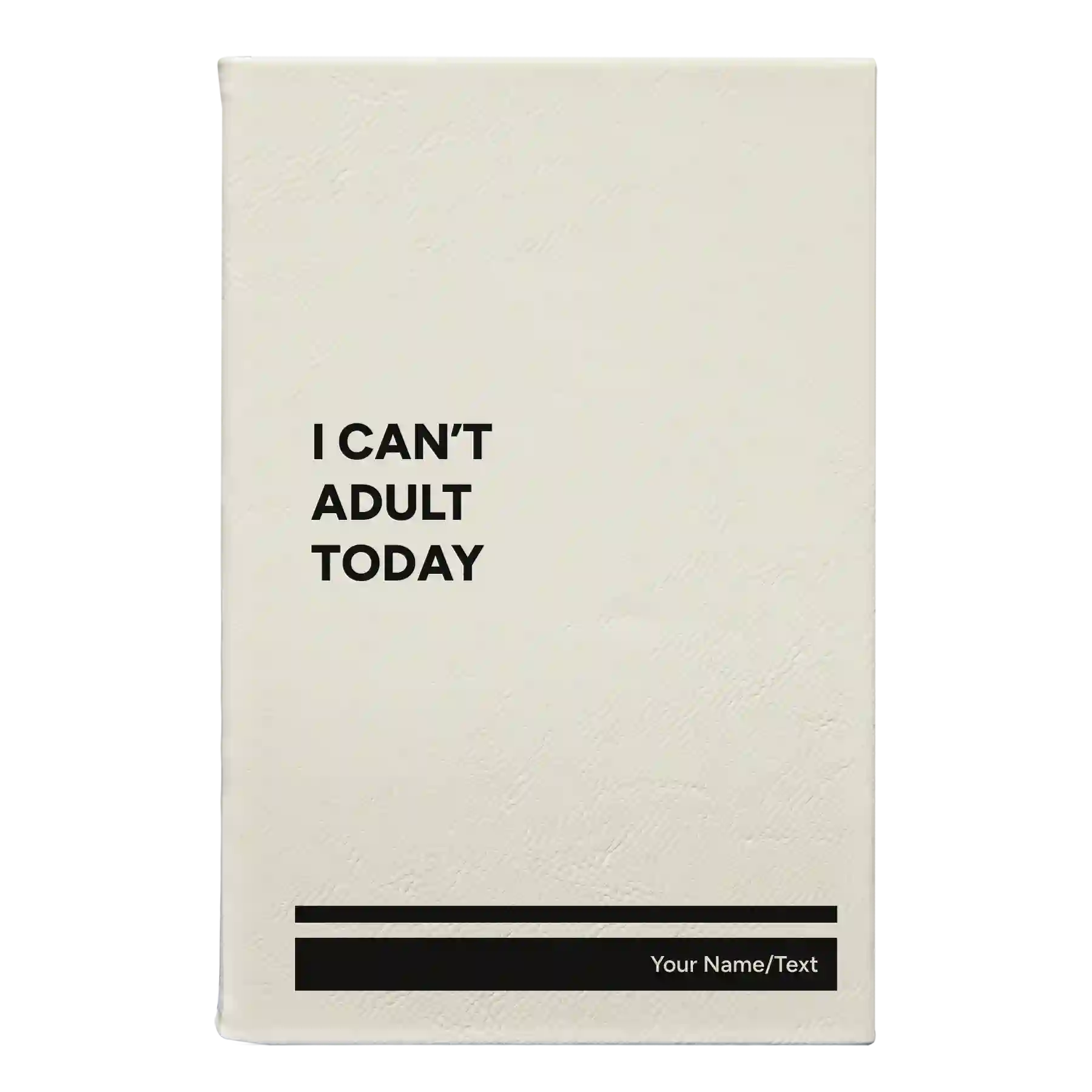 Small white leatherette sketch book laser etched with 'Cant Adult' design