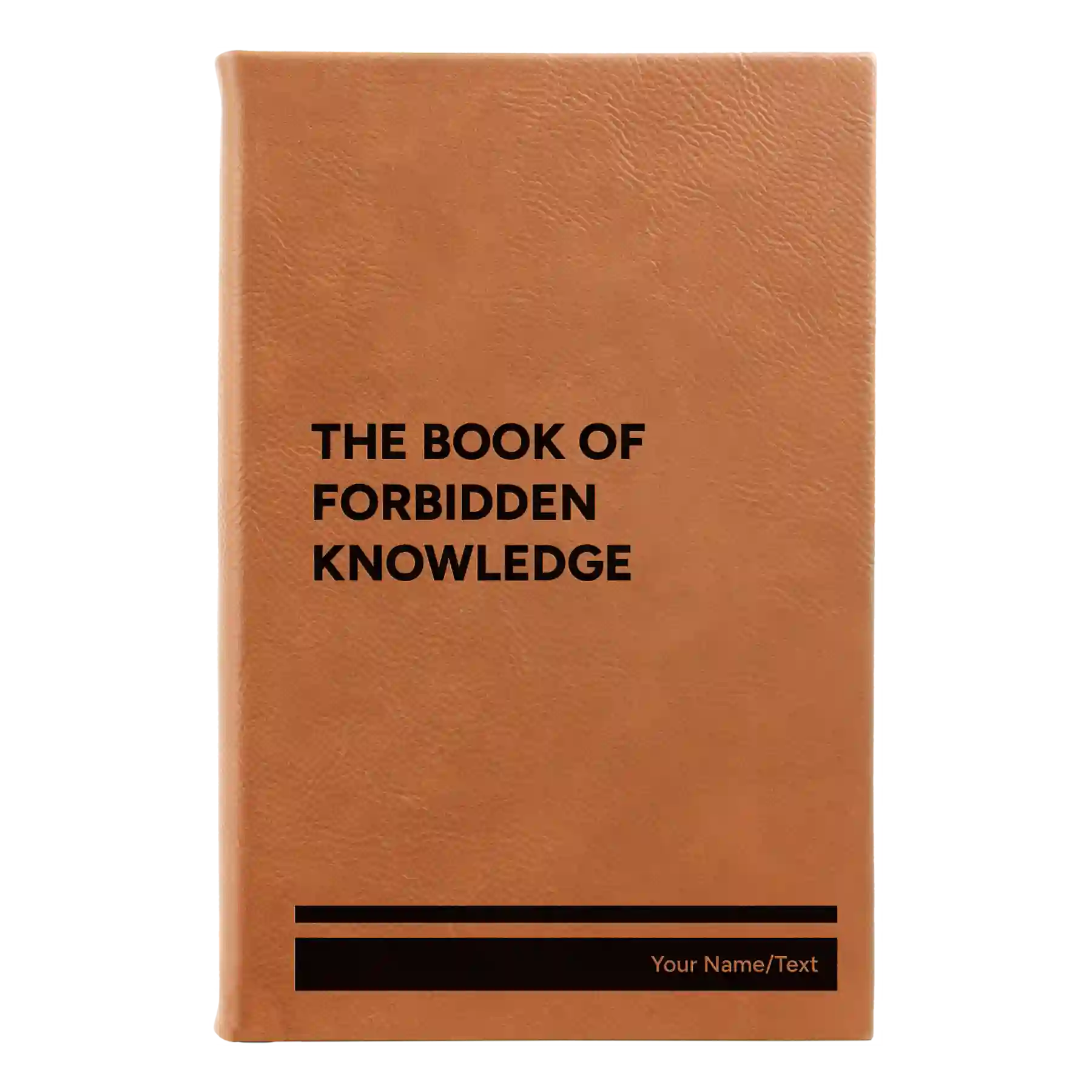 Small rawhide leatherette sketch book laser etched with 'Forbidden Knowledge' design
