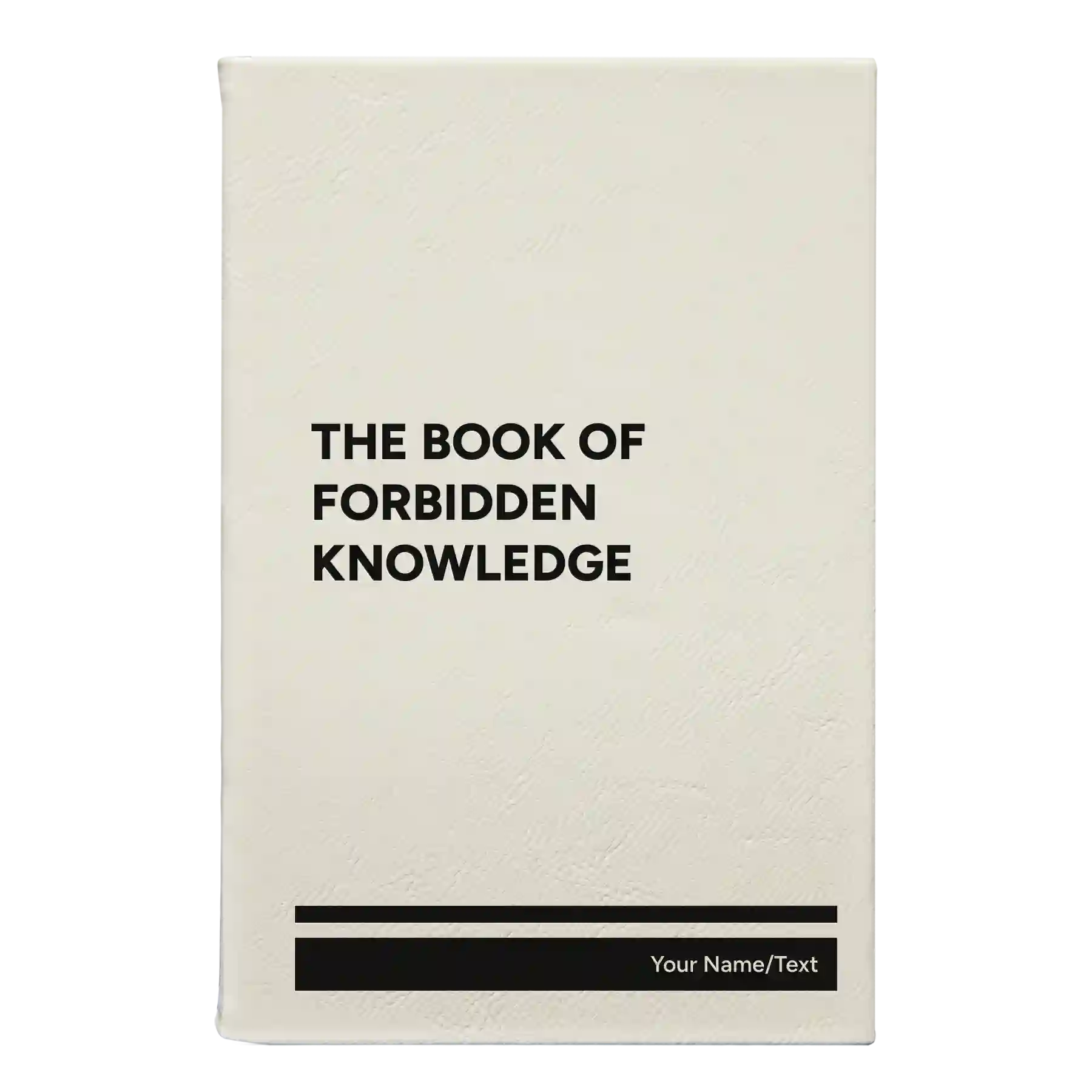 Small white leatherette sketch book laser etched with 'Forbidden Knowledge' design