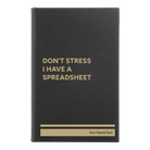 Small black/gold leatherette sketch book laser etched with 'I have a Spreadsheet' design