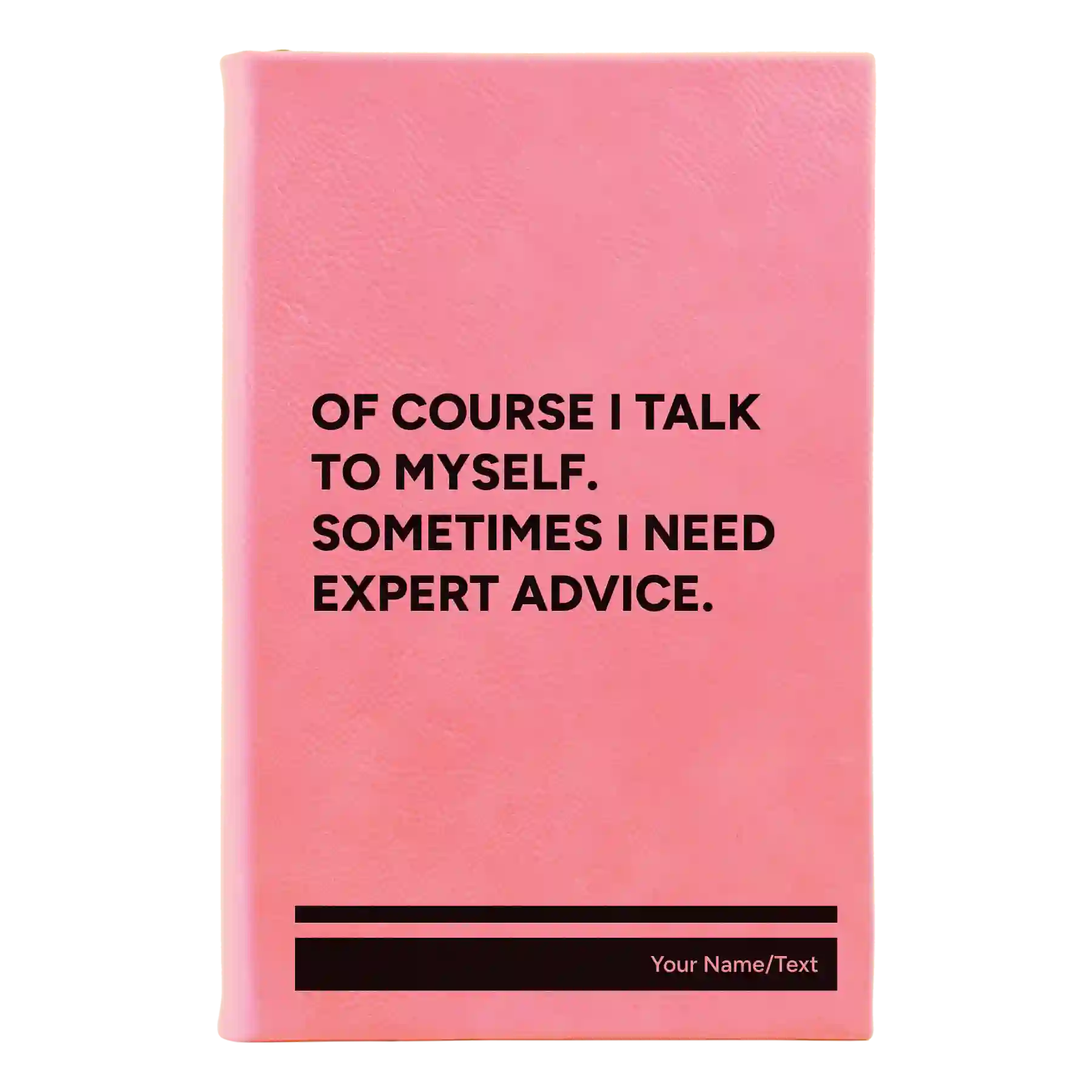 Small pink leatherette sketch book laser etched with 'Talk to Myself' design