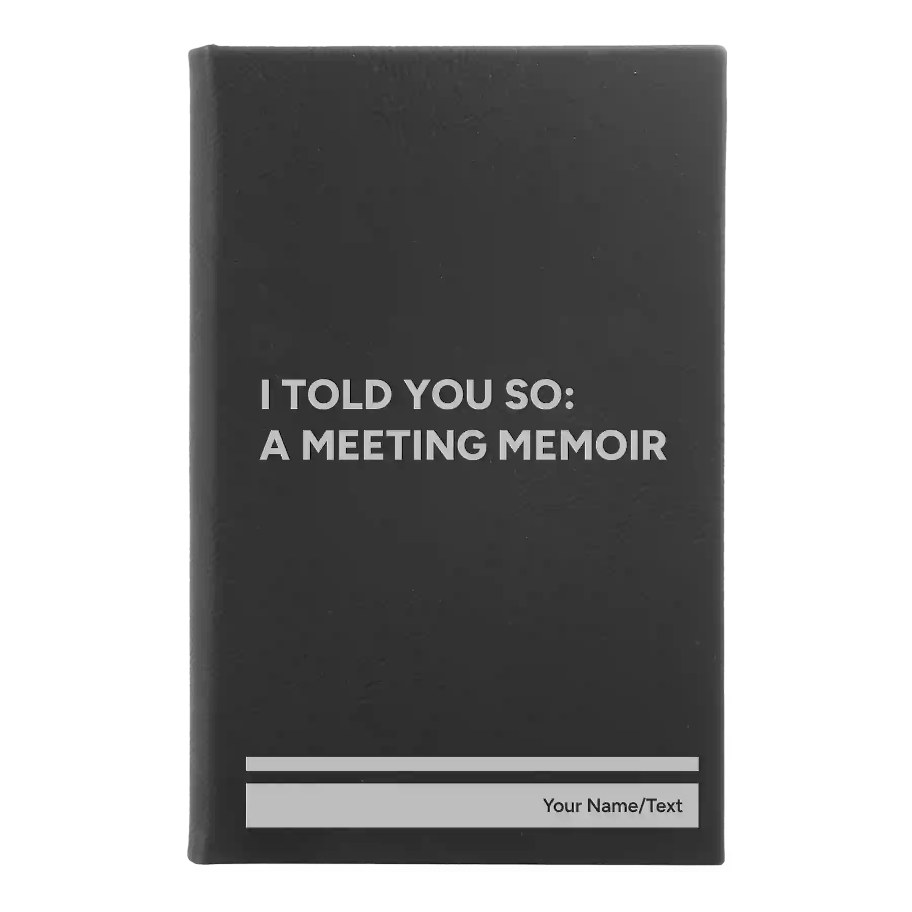 Small black/silver leatherette sketch book laser etched with 'Meeting Memoir' design