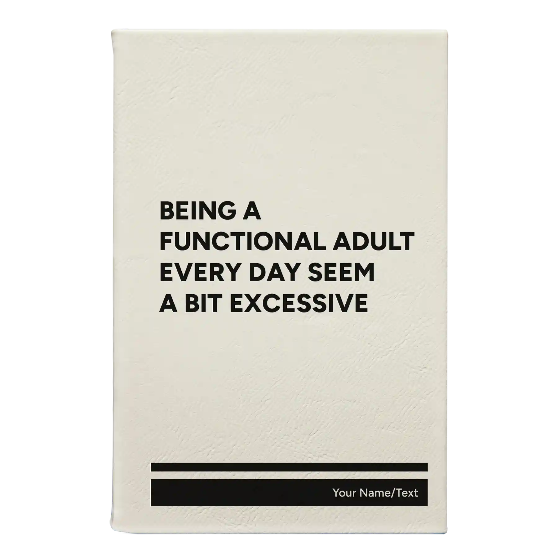 Small white leatherette journal laser etched with 'Functional Adult' design