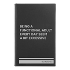Small black/silver leatherette journal laser etched with 'Functional Adult' design