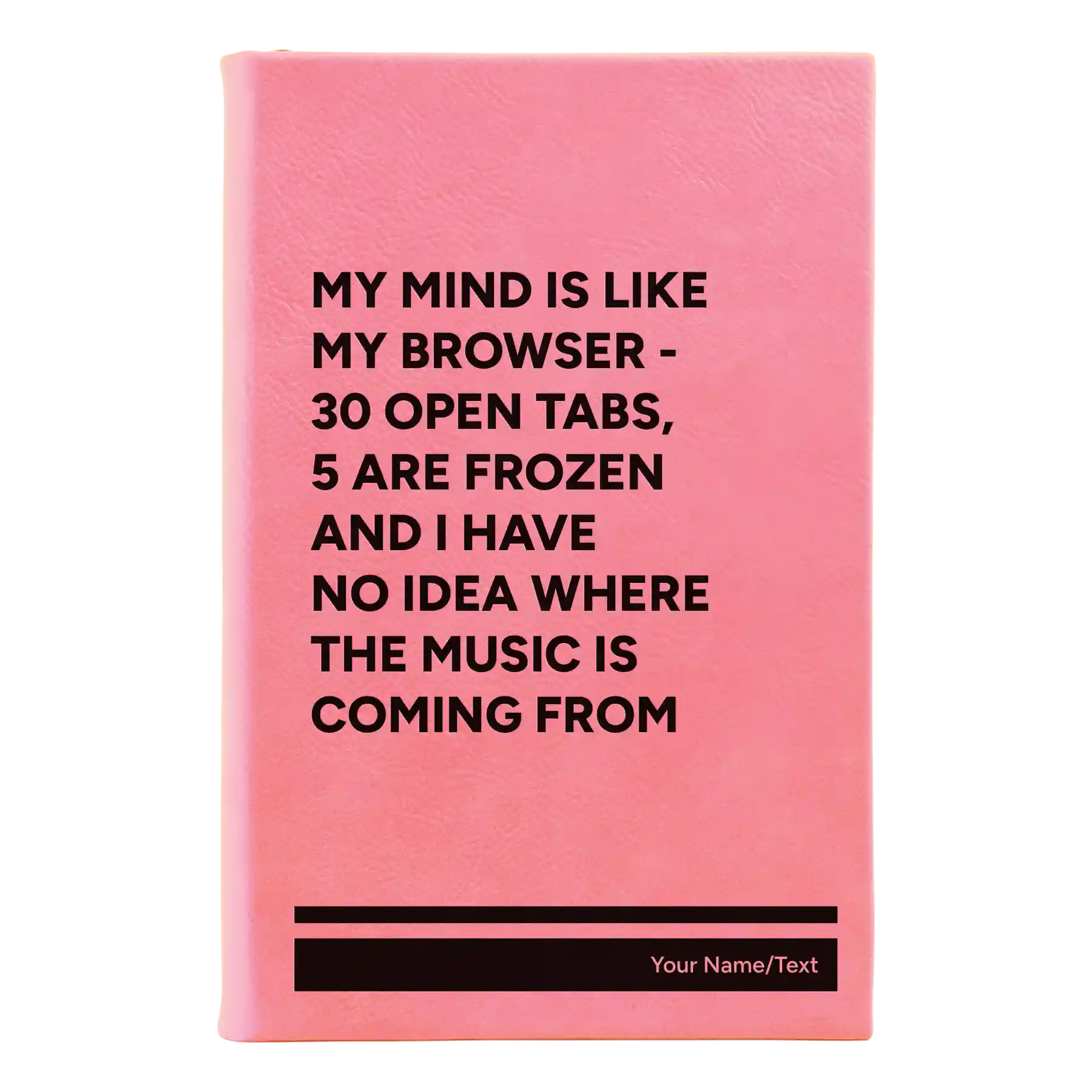 Small pink leatherette sketch book laser etched with 'My Browser' design
