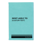 Small teal leatherette sketch book laser etched with 'Most likely to' design