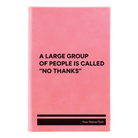 Small pink leatherette sketch book laser etched with 'No Thanks' design