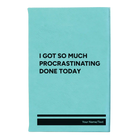 Small teal leatherette sketch book laser etched with 'Procrastinating' design