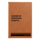 Small rawhide leatherette journal laser etched with 'Perceived Slights' design