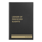 Small black/gold leatherette journal laser etched with 'Perceived Slights' design