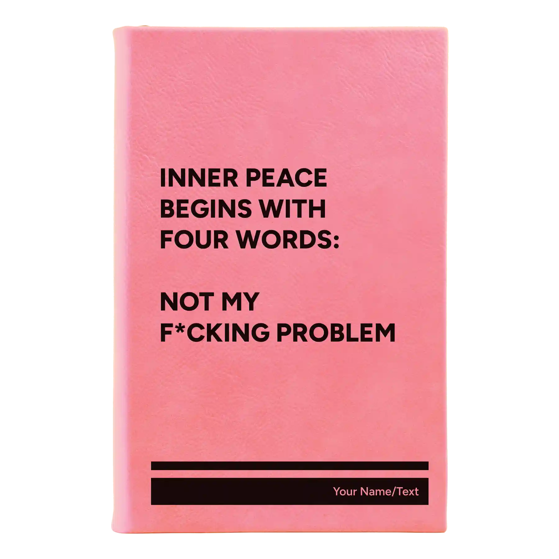 Small pink leatherette sketch book laser etched with 'Inner Peace' design